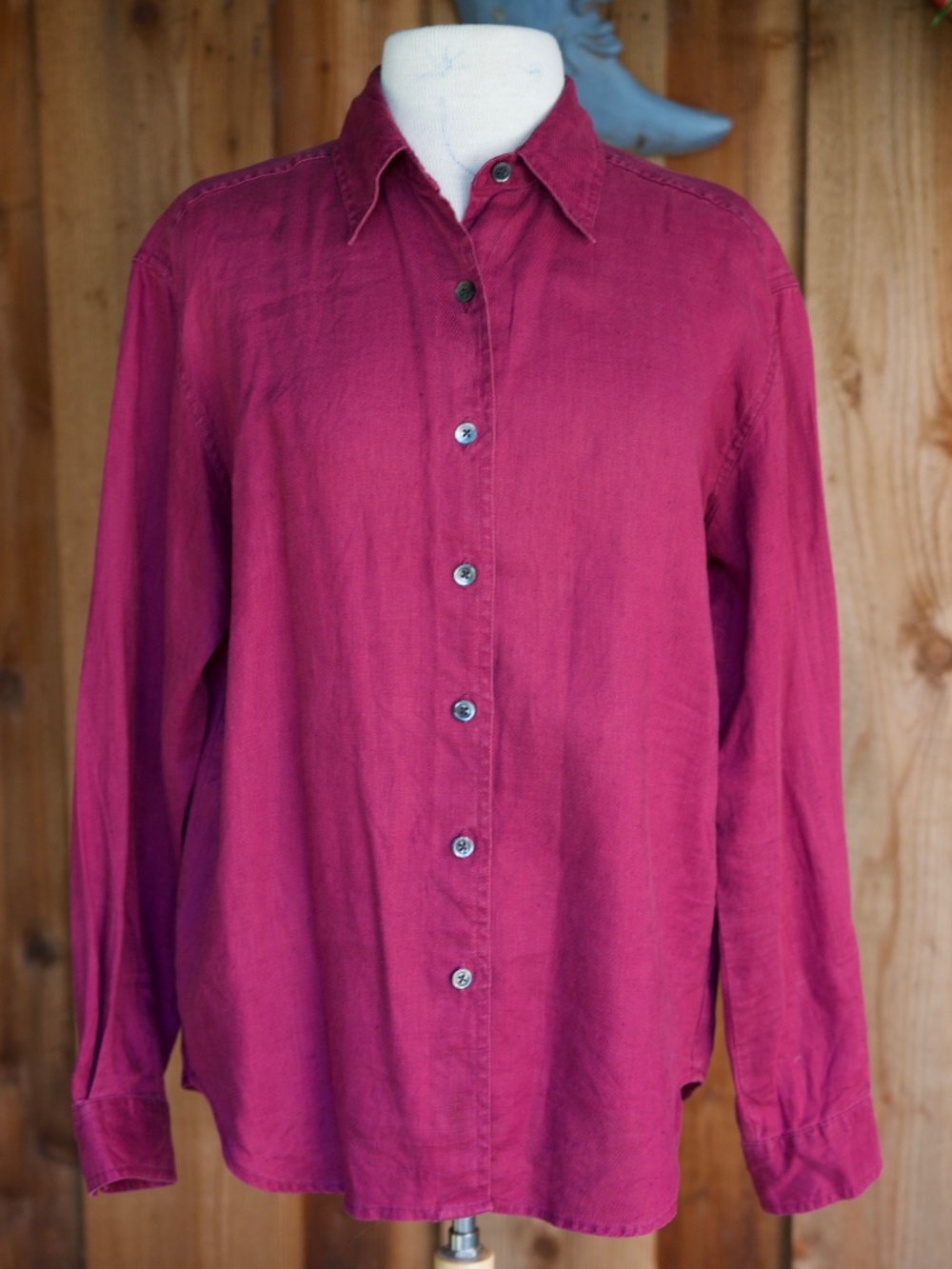 Vintage Eddie Bauer 100% Linen Magenta Long Sleeve Button Down Woman's M - Picture 8 of 15